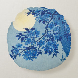 Moon Night Evening Tree Blue Moonlit Round Cushion