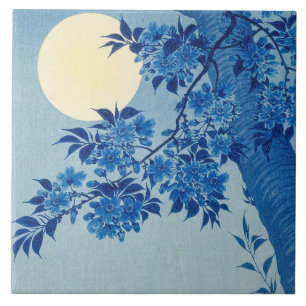 Moon Night Evening Tree Blue Moonlit Tile