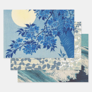 Moon Night Evening Tree Blue Moonlit Wrapping Paper Sheet