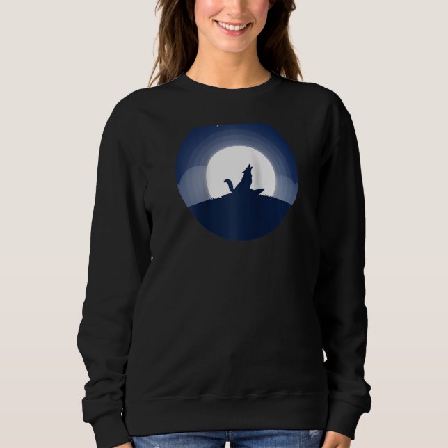 Moon Night Wildlife Forest Animal Predator Howling Sweatshirt (Front)