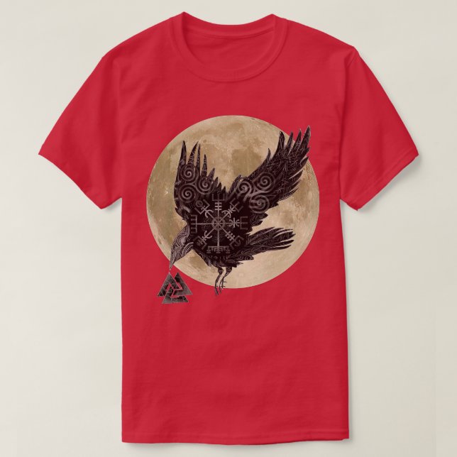 Moon Norse Raven Runes Pagan Viking  T-Shirt (Design Front)