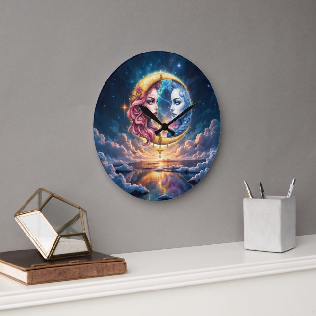 Moon of Eternal Balance – Fire & Water Souls.  Large Clock (Office)