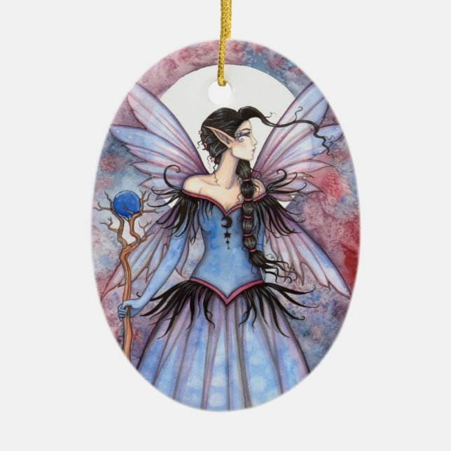 Moon of Winter Fairy Fantasy Art Ceramic Tree Decoration (Front)