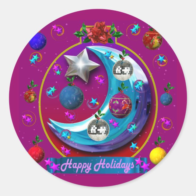 MOON ORNAMENT CLASSIC ROUND STICKER (Front)