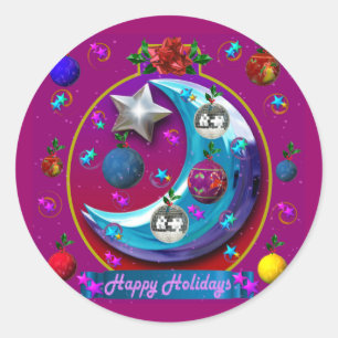 MOON ORNAMENT CLASSIC ROUND STICKER