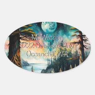 Moon over an Ocean Bay Oval Sticker