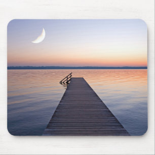 Moon Over Buscharner Footbridge Starnberg Lake Mouse Pad
