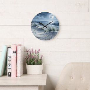 Moon Over Calm Sea Large Clock