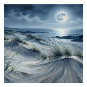 Moon Over Calm Sea Photo Enlargement Poster