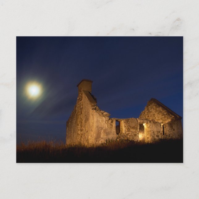 Moon Over Cottage Ruins | County Galway, Ireland Postcard (Front)