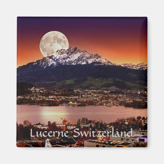 Moon Over Lucerne Switzerland And Mount Pilatus Magnet