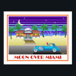 Moon Over Miami Poster<br><div class="desc">Colourful Art Deco tropical image created in Corel Draw by artist Roanne Baldwin. Features a silver diner, palm trees, crescent moon, flappers and vintage Rolls Royce.</div>