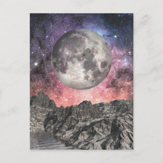 Moon Over Mountain Lake Postcard
