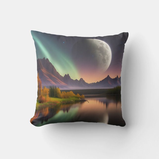 Moon over Mountain Landscape Cushion (Front)