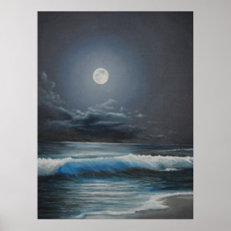 moon over ocean poster