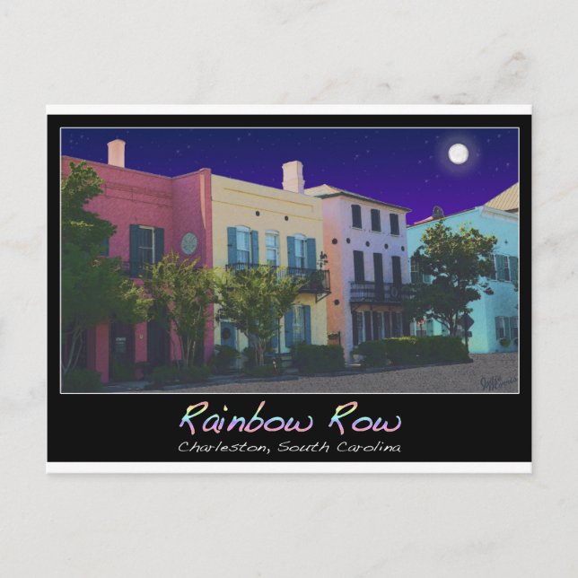 Moon over Rainbow Row Postcard (Front)