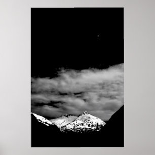 Moon over snow covered mountain by J.W. Fatherree. Poster