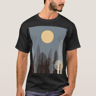 Moon over striped forest, silver. T-Shirt