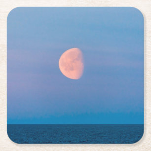 Moon Over the Bering Sea Russia Far East Square Paper Coaster