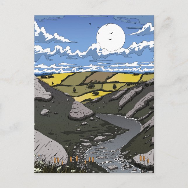 Moon Over The Valley Holiday Postcard (Front)
