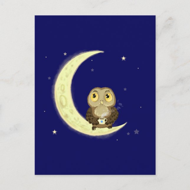 Moon owl midnight coffee postcard (Front)