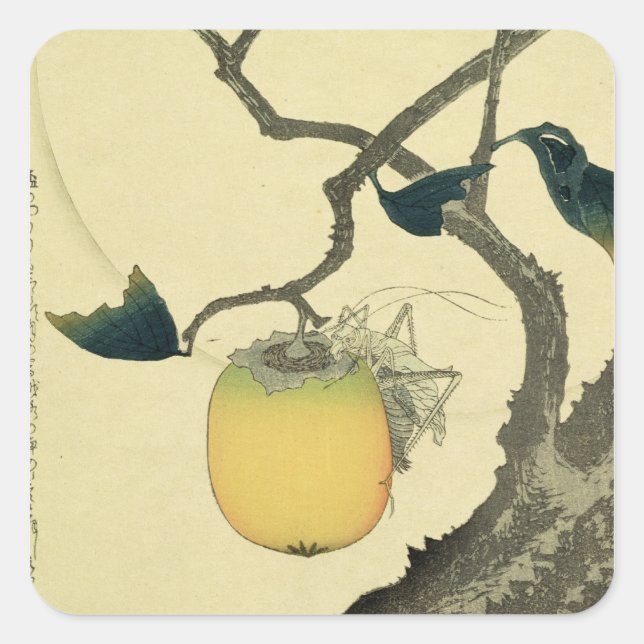 Moon, Persimmon and Grasshopper, 1807 Square Sticker (Front)