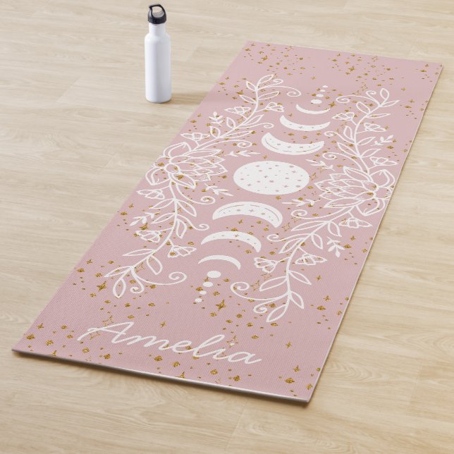 Moon Phase Celestial Stars Lotus Line Drawing Yoga Mat (In Situ)