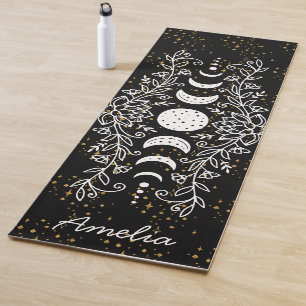 Moon Phase Celestial Stars Lotus Line Drawing Yoga Mat