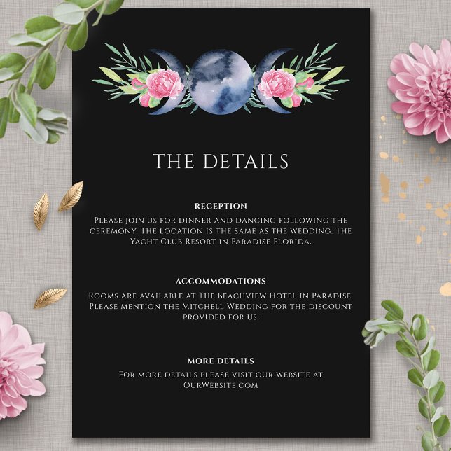 Moon Phase Pink Floral Metaphysical Wedding Enclosure Card (Creator Uploaded)
