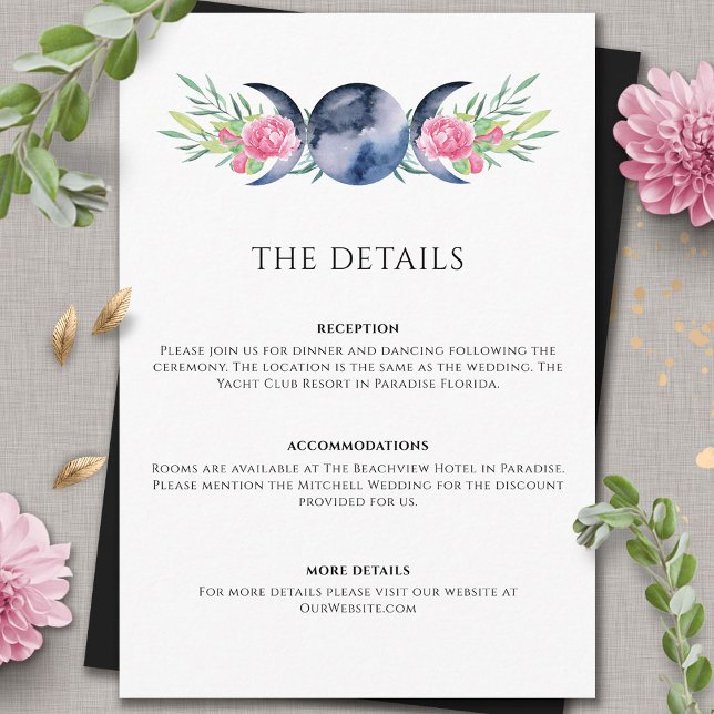 Moon Phase Pink Floral Metaphysical Wedding Enclosure Card (Creator Uploaded)