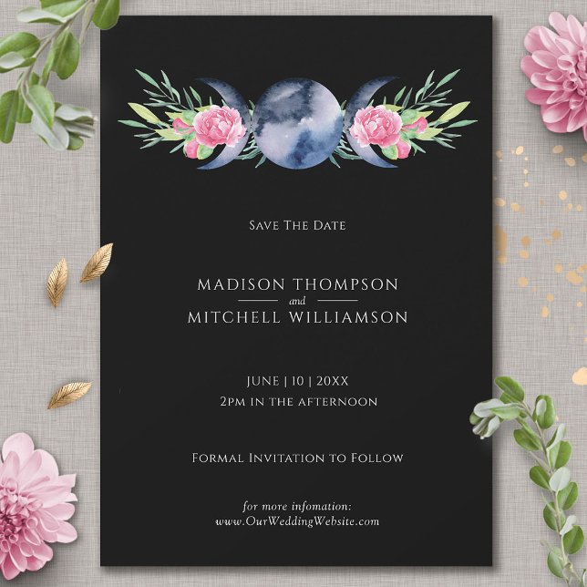 Moon Phase Pink Floral Metaphysical Wedding Save The Date (Creator Uploaded)