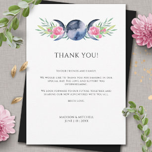 Moon Phase Pink Floral Metaphysical Wedding Thank You Card