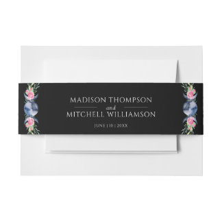Moon Phase Pink Roses Floral Metaphysical Wedding Invitation Belly Band
