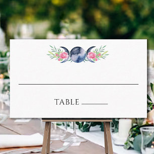 Moon Phase Pink Roses Floral Metaphysical Wedding Place Card