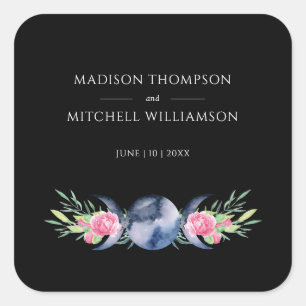 Moon Phase Pink Roses Floral Metaphysical Wedding Square Sticker