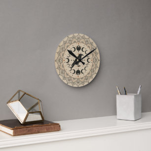 Moon Phase Raven Mandala Round Clock