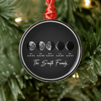 Moon Phase The Smith Family – Custom Names & Dates Metal Tree Decoration