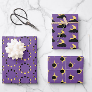 Moon phases and eclipses simple celestial purple wrapping paper sheet