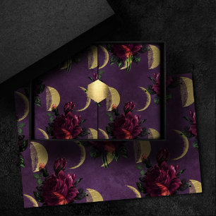 Moon Phases and Purple Roses   Gorgeous New Age Tissue Paper