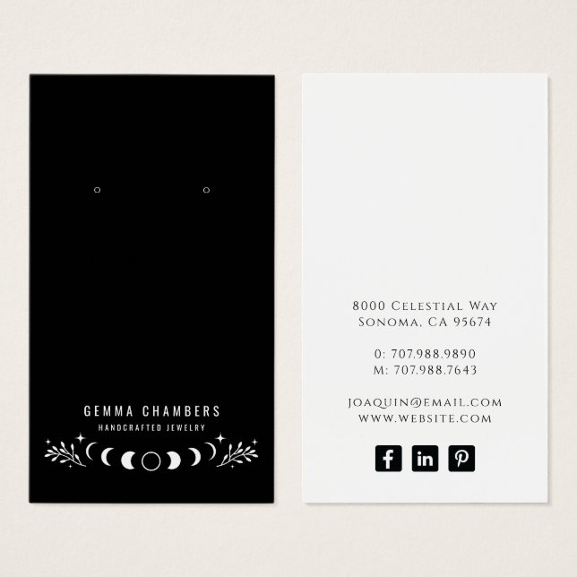 Moon Phases Black Earring Jewellery Display Cards (Front & Back)