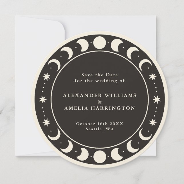 Moon Phases boho celestial Save The Date Card (Front)