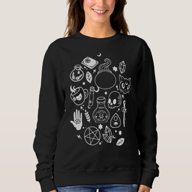 Moon Phases Cat Pagan Witch Wicca Wiccan Sweatshirt (Front)