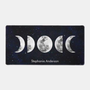 Moon Phases Celestial Custom Name Desk Mat