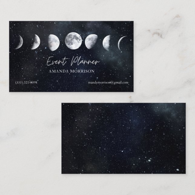 Moon Phases Celestial Event Planner Business Card (Front/Back)
