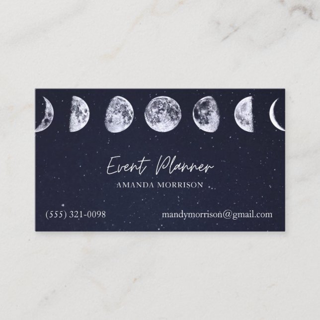 Moon Phases Celestial Event Planner Business Cards (Front)