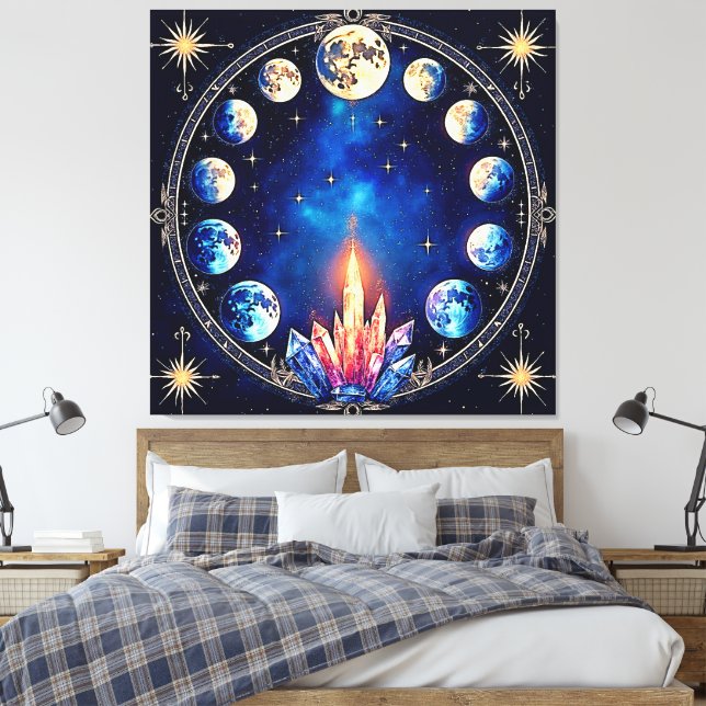 Moon Phases Crystal Cosmos Canvas Print (Insitu(Bedroom))
