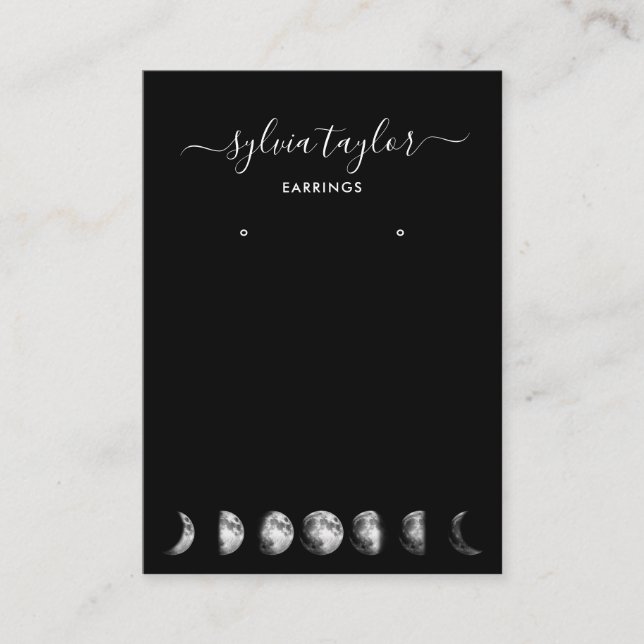 moon phases  Earring frame display add logo Business Card (Front)