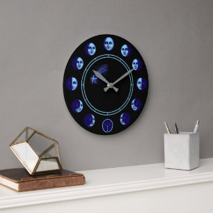 Moon Phases Faces Waxing Gibbous & Waning Crescent Large Clock