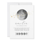 Moon Phases Gold Stars Birthday Invitation