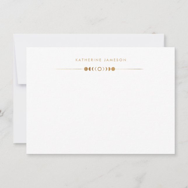 Moon Phases Golden Monogram Note Card (Front)